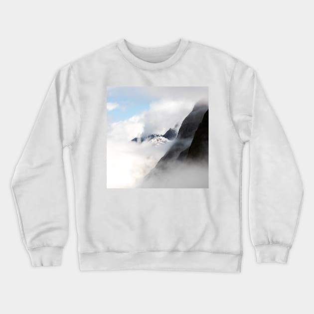 Misty Mountains in Milford Sound New Zealand Crewneck Sweatshirt by Danny Wanders